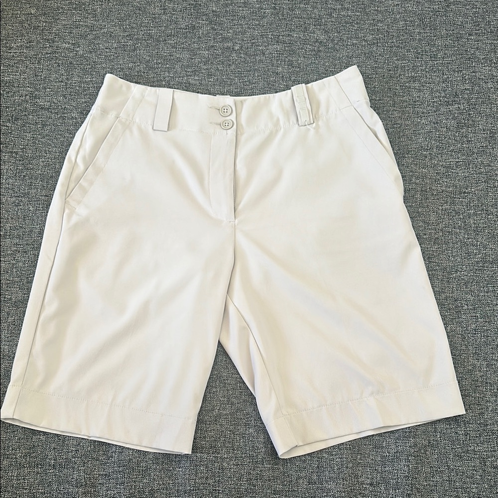 Nike Cream Flat Front Shorts with Tailored Style